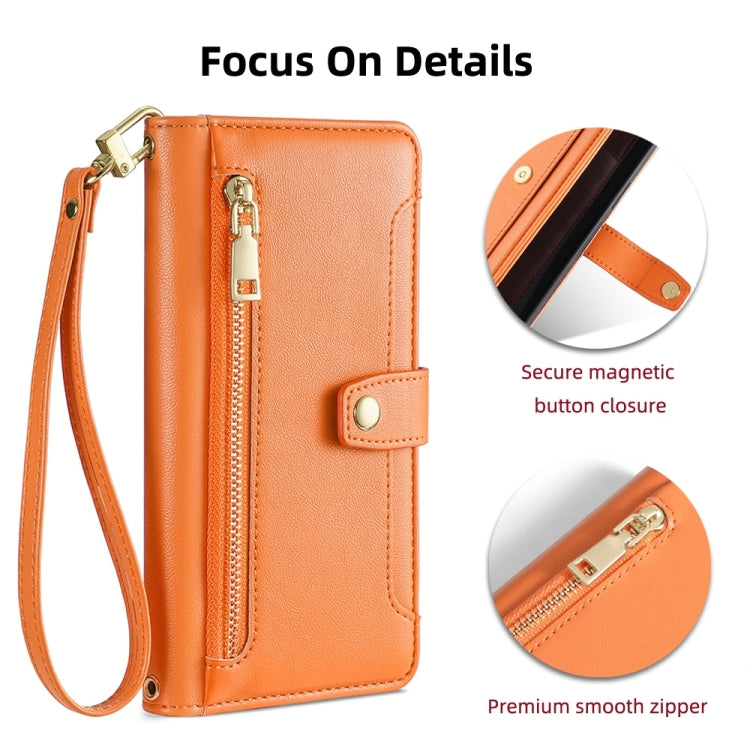 For Google Pixel 7 Pro Sheep Texture Cross-body Zipper Wallet Leather Phone Case(Orange)
