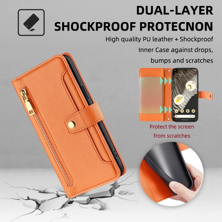 For Google Pixel 7 Pro Sheep Texture Cross-body Zipper Wallet Leather Phone Case(Orange)