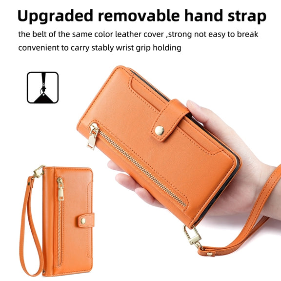 For Google Pixel 7 Pro Sheep Texture Cross-body Zipper Wallet Leather Phone Case(Orange)