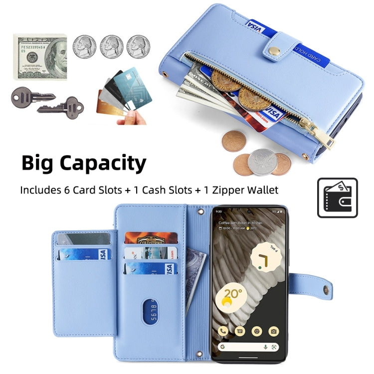 For Google Pixel 7 Pro Sheep Texture Cross-body Zipper Wallet Leather Phone Case(Blue)