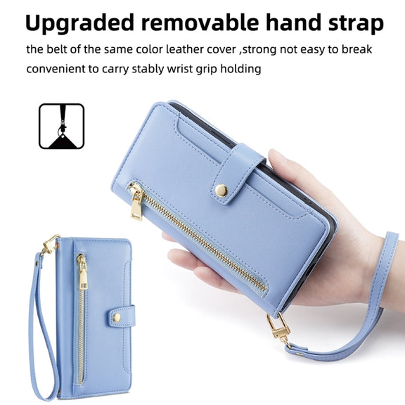 For Google Pixel 7 Pro Sheep Texture Cross-body Zipper Wallet Leather Phone Case(Blue)