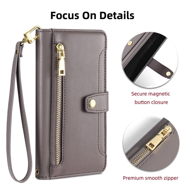 For Google Pixel 7 Pro Sheep Texture Cross-body Zipper Wallet Leather Phone Case(Grey)