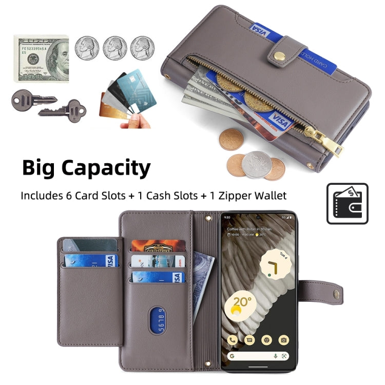 For Google Pixel 7 Pro Sheep Texture Cross-body Zipper Wallet Leather Phone Case(Grey)
