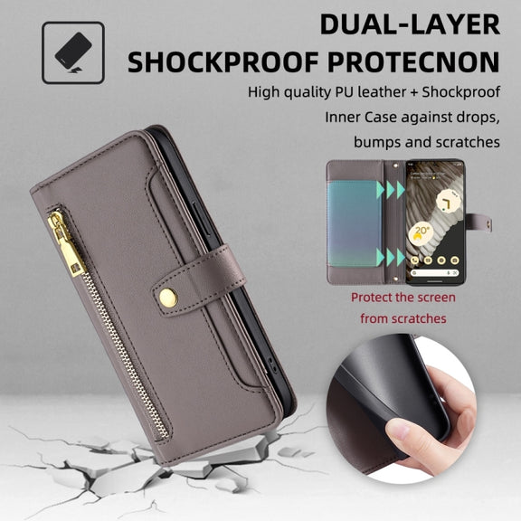 For Google Pixel 7 Pro Sheep Texture Cross-body Zipper Wallet Leather Phone Case(Grey)