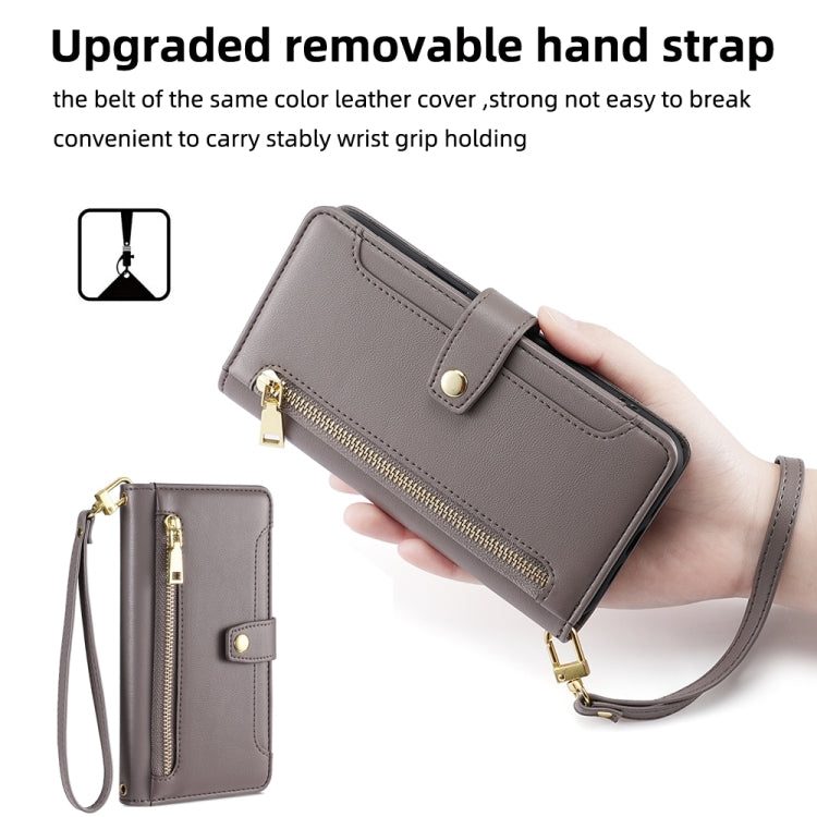 For Google Pixel 7 Pro Sheep Texture Cross-body Zipper Wallet Leather Phone Case(Grey)