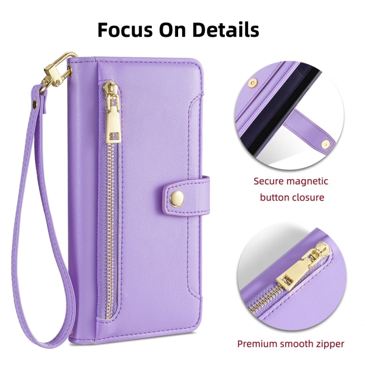 For Google Pixel 7 Pro Sheep Texture Cross-body Zipper Wallet Leather Phone Case(Purple)