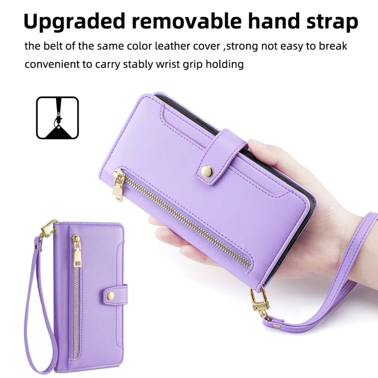 For Google Pixel 7 Pro Sheep Texture Cross-body Zipper Wallet Leather Phone Case(Purple)