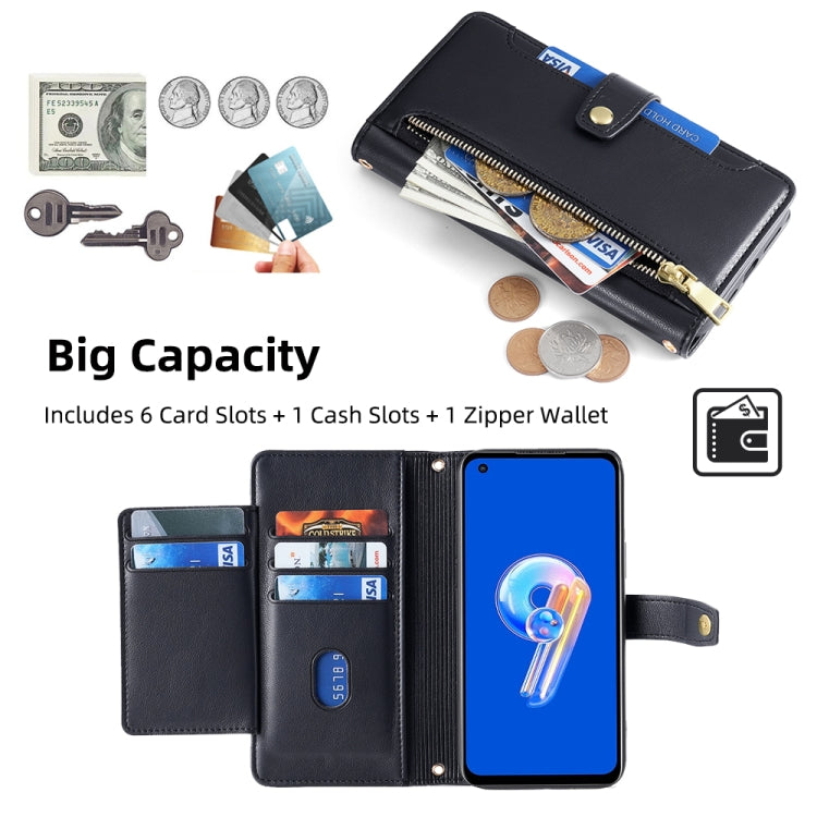 For ASUS Zenfone 9 / Zenfone 9Z Sheep Texture Cross-body Zipper Wallet Leather Phone Case(Black)