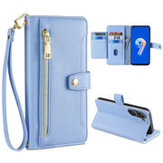 For ASUS Zenfone 9 / Zenfone 9Z Sheep Texture Cross-body Zipper Wallet Leather Phone Case(Blue)