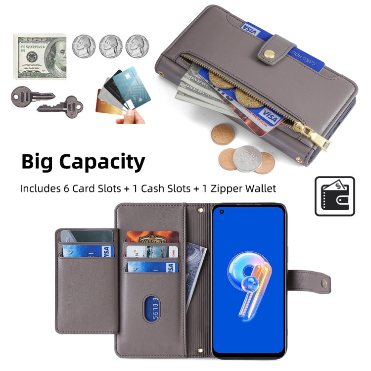 For ASUS Zenfone 9 / Zenfone 9Z Sheep Texture Cross-body Zipper Wallet Leather Phone Case(Grey)