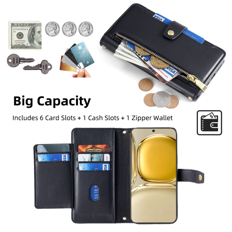 For Huawei P50 Sheep Texture Cross-body Zipper Wallet Leather Phone Case(Black)
