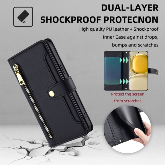 For Huawei P50 Sheep Texture Cross-body Zipper Wallet Leather Phone Case(Black)