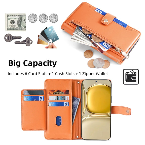 For Huawei P50 Sheep Texture Cross-body Zipper Wallet Leather Phone Case(Orange)