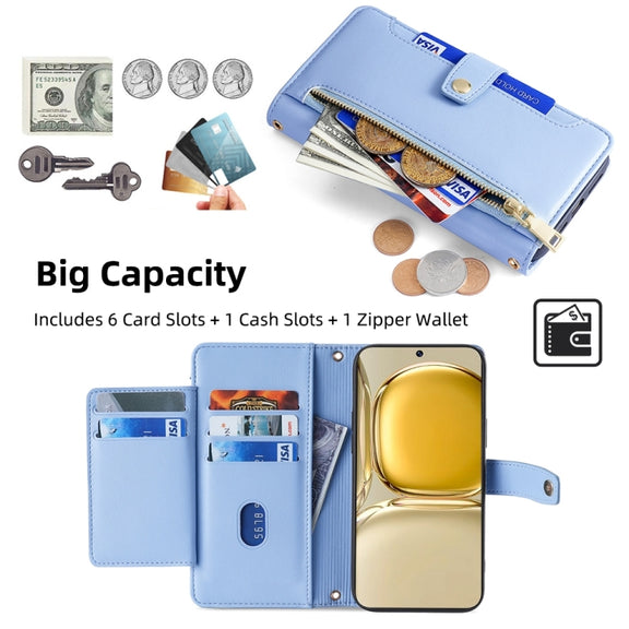 For Huawei P50 Sheep Texture Cross-body Zipper Wallet Leather Phone Case(Blue)