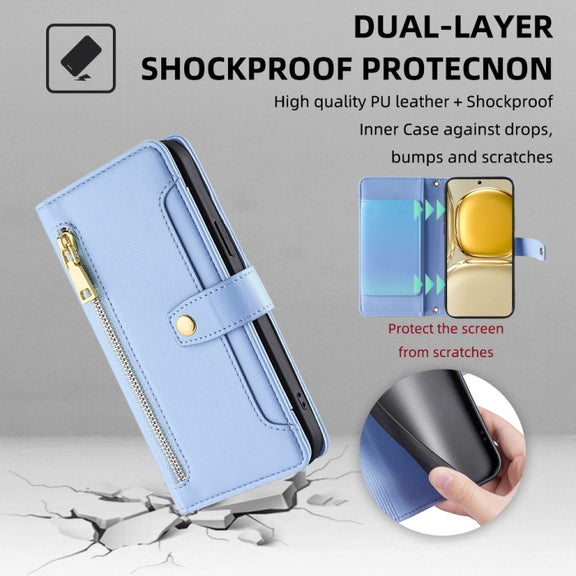 For Huawei P50 Sheep Texture Cross-body Zipper Wallet Leather Phone Case(Blue)