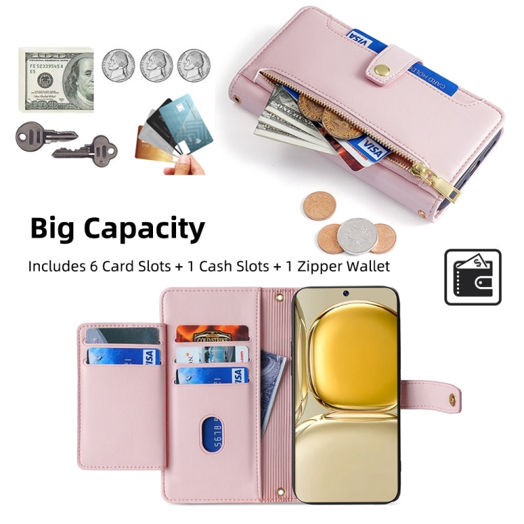 For Huawei P50 Sheep Texture Cross-body Zipper Wallet Leather Phone Case(Pink)