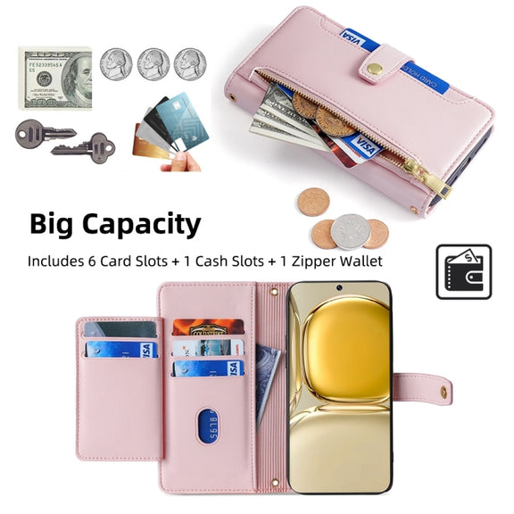 For Huawei P50 Sheep Texture Cross-body Zipper Wallet Leather Phone Case(Pink)