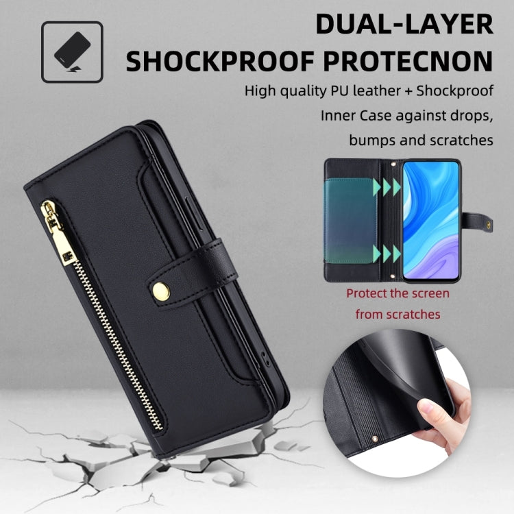 For Huawei P Smart Z / Enjoy 10 Plus Sheep Texture Cross-body Zipper Wallet Leather Phone Case(Black)