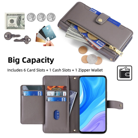 For Huawei P Smart Z / Enjoy 10 Plus Sheep Texture Cross-body Zipper Wallet Leather Phone Case(Grey)