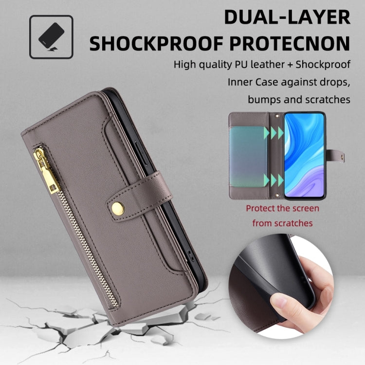 For Huawei P Smart Z / Enjoy 10 Plus Sheep Texture Cross-body Zipper Wallet Leather Phone Case(Grey)