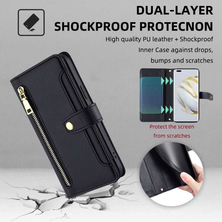 For Huawei Nova 10 Pro Sheep Texture Cross-body Zipper Wallet Leather Phone Case(Black)