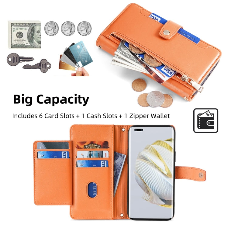 For Huawei Nova 10 Pro Sheep Texture Cross-body Zipper Wallet Leather Phone Case(Orange)