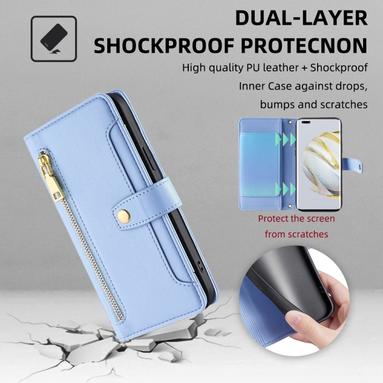 For Huawei Nova 10 Pro Sheep Texture Cross-body Zipper Wallet Leather Phone Case(Blue)