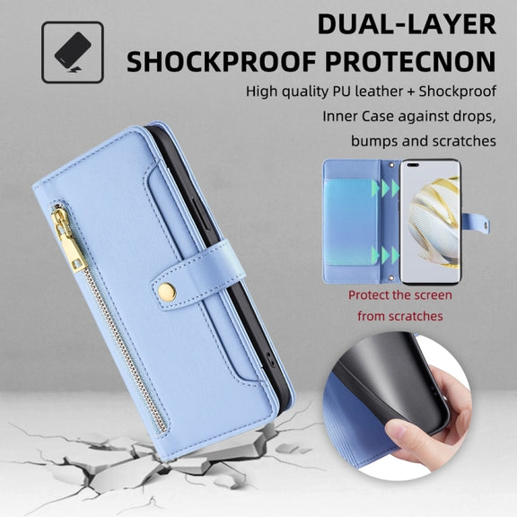 For Huawei Nova 10 Pro Sheep Texture Cross-body Zipper Wallet Leather Phone Case(Blue)