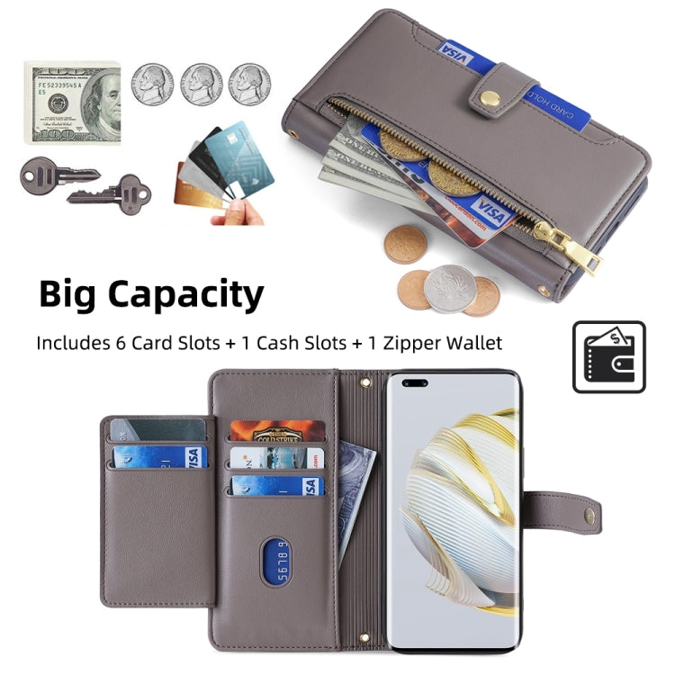For Huawei Nova 10 Pro Sheep Texture Cross-body Zipper Wallet Leather Phone Case(Grey)