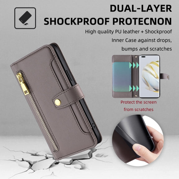For Huawei Nova 10 Pro Sheep Texture Cross-body Zipper Wallet Leather Phone Case(Grey)