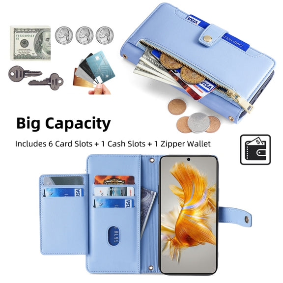 For Huawei Mate 50 Sheep Texture Cross-body Zipper Wallet Leather Phone Case(Blue)