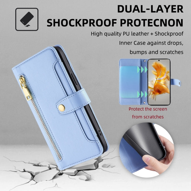 For Huawei Mate 50 Sheep Texture Cross-body Zipper Wallet Leather Phone Case(Blue)