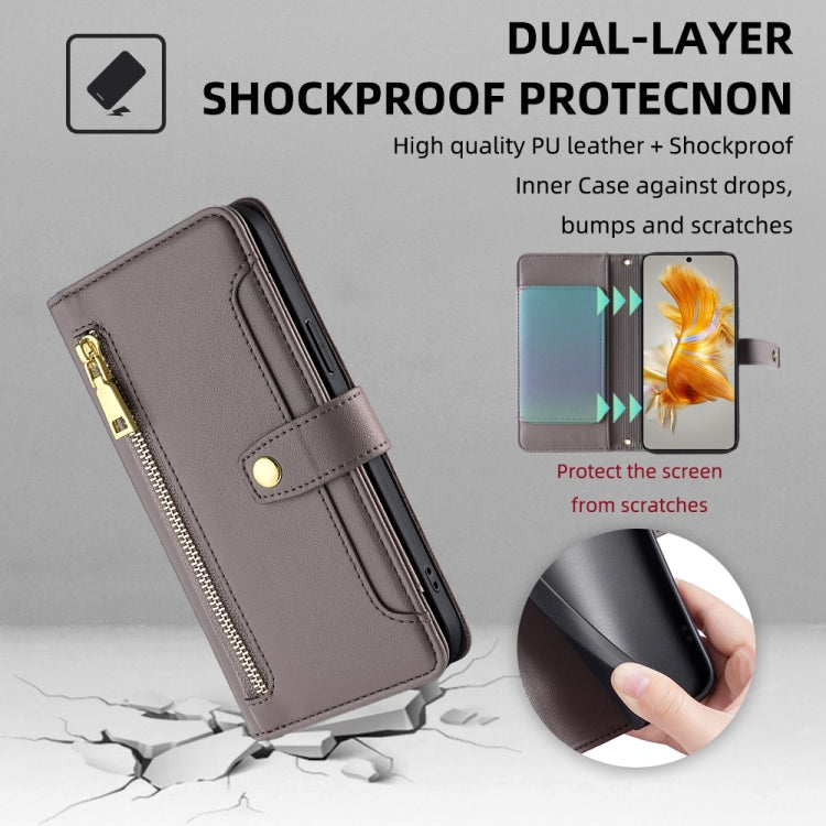 For Huawei Mate 50 Sheep Texture Cross-body Zipper Wallet Leather Phone Case(Grey)