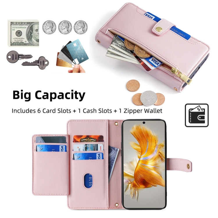 For Huawei Mate 50 Sheep Texture Cross-body Zipper Wallet Leather Phone Case(Pink)