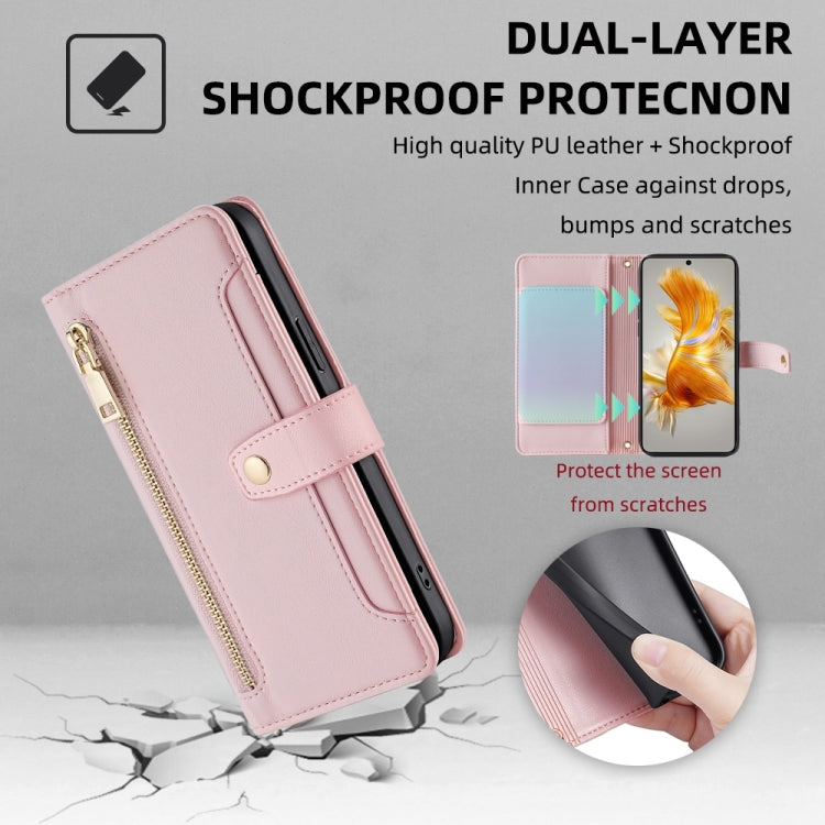 For Huawei Mate 50 Sheep Texture Cross-body Zipper Wallet Leather Phone Case(Pink)