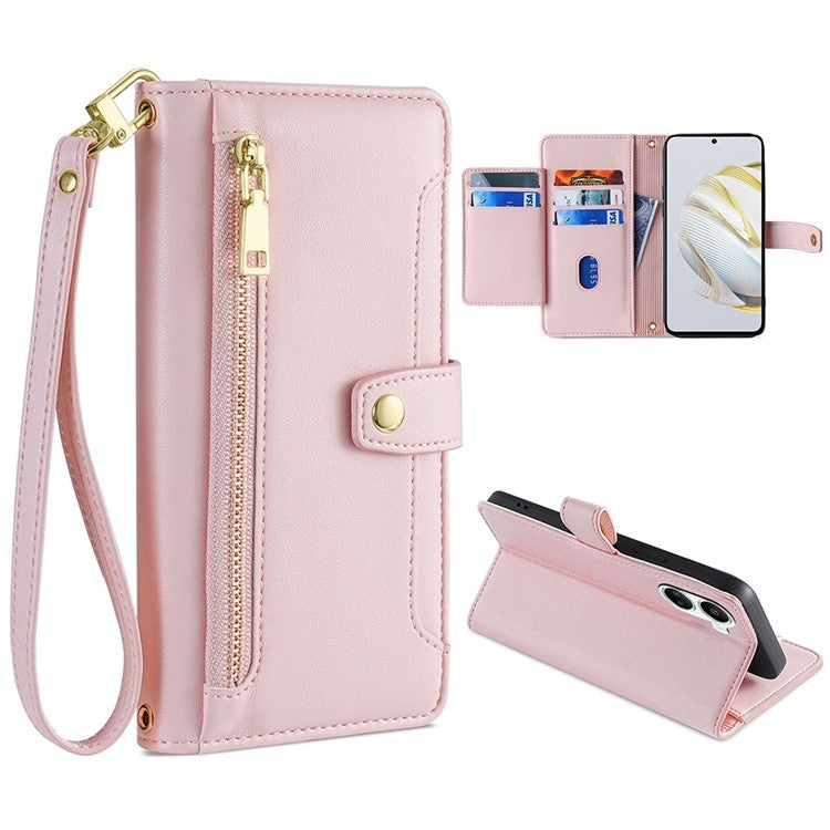 For Huawei Nova 10 SE Sheep Texture Cross-body Zipper Wallet Leather Phone Case(Pink)