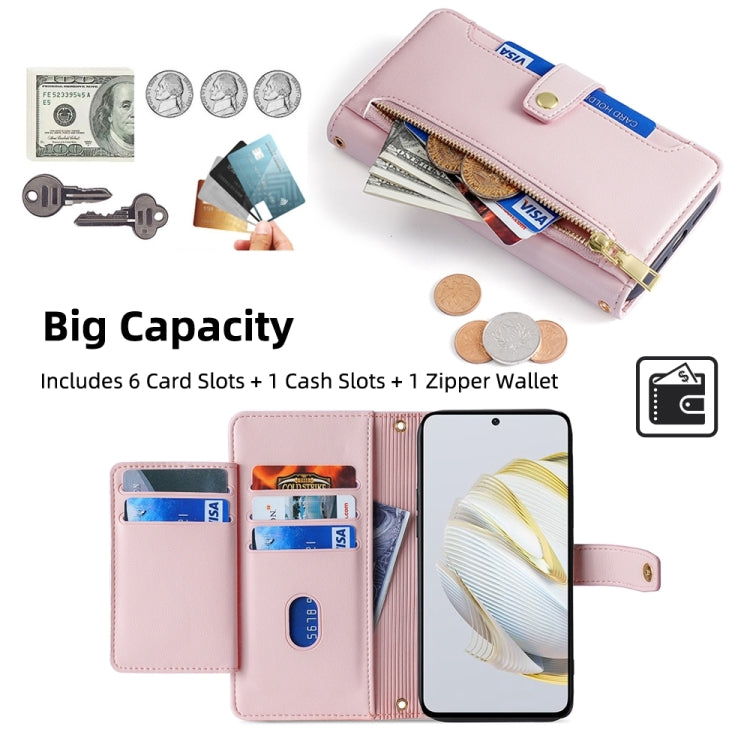 For Huawei Nova 10 SE Sheep Texture Cross-body Zipper Wallet Leather Phone Case(Pink)