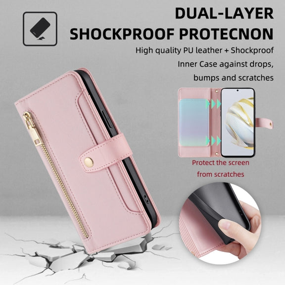 For Huawei Nova 10 SE Sheep Texture Cross-body Zipper Wallet Leather Phone Case(Pink)