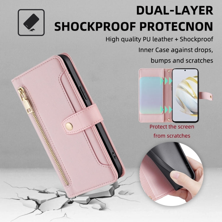 For Huawei Nova 10 SE Sheep Texture Cross-body Zipper Wallet Leather Phone Case(Pink)