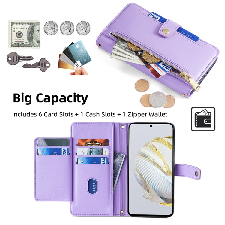 For Huawei Nova 10 SE Sheep Texture Cross-body Zipper Wallet Leather Phone Case(Purple)