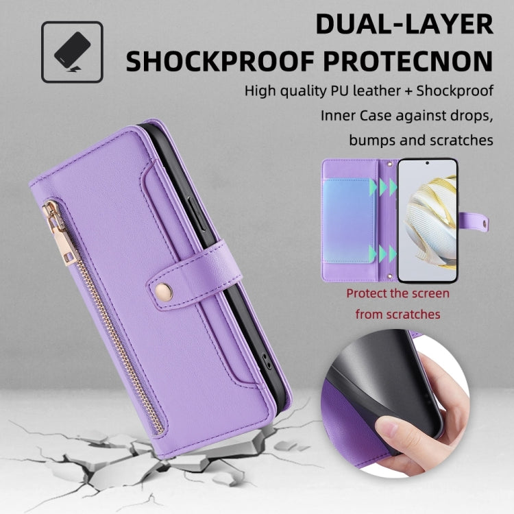 For Huawei Nova 10 SE Sheep Texture Cross-body Zipper Wallet Leather Phone Case(Purple)