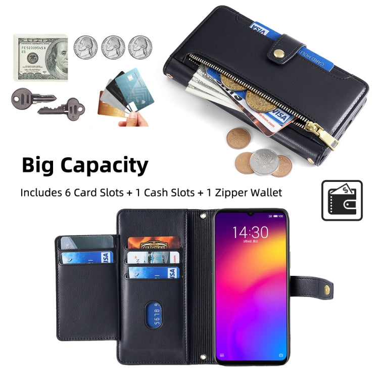 For Meizu Note 9 Sheep Texture Cross-body Zipper Wallet Leather Phone Case(Black)