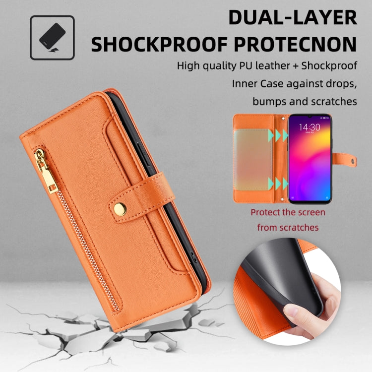 For Meizu Note 9 Sheep Texture Cross-body Zipper Wallet Leather Phone Case(Orange)