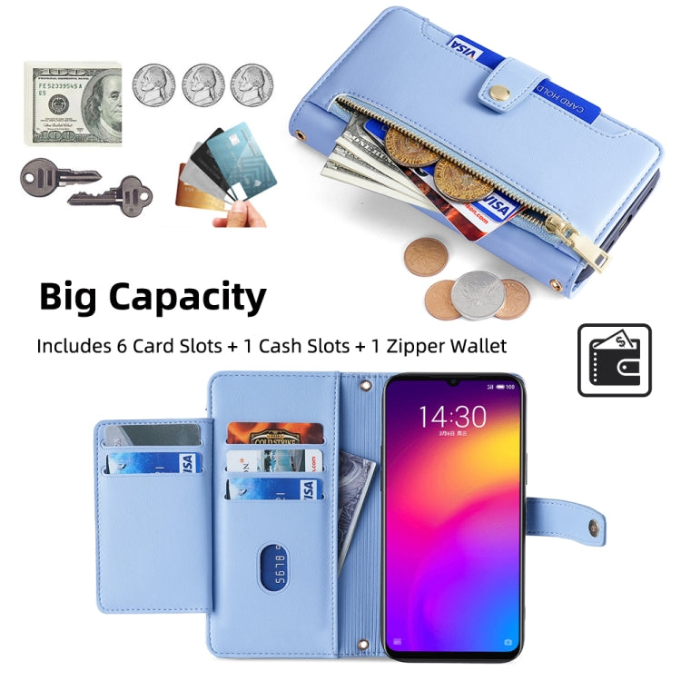 For Meizu Note 9 Sheep Texture Cross-body Zipper Wallet Leather Phone Case(Blue)