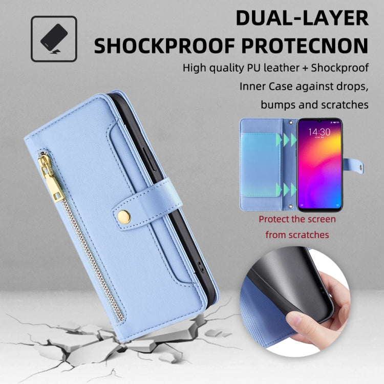 For Meizu Note 9 Sheep Texture Cross-body Zipper Wallet Leather Phone Case(Blue)