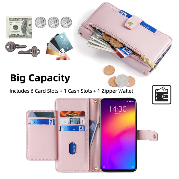 For Meizu Note 9 Sheep Texture Cross-body Zipper Wallet Leather Phone Case(Pink)