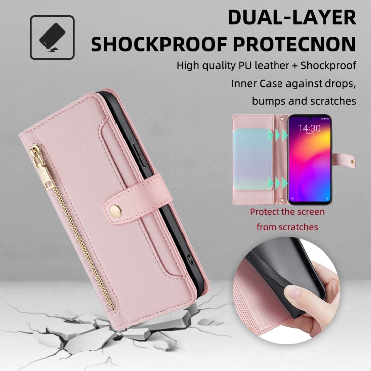 For Meizu Note 9 Sheep Texture Cross-body Zipper Wallet Leather Phone Case(Pink)