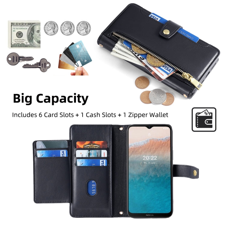 For Nokia C21 Plus Sheep Texture Cross-body Zipper Wallet Leather Phone Case(Black)