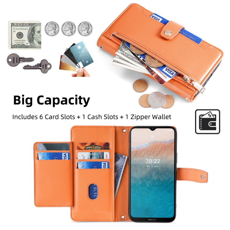 For Nokia C21 Plus Sheep Texture Cross-body Zipper Wallet Leather Phone Case(Orange)