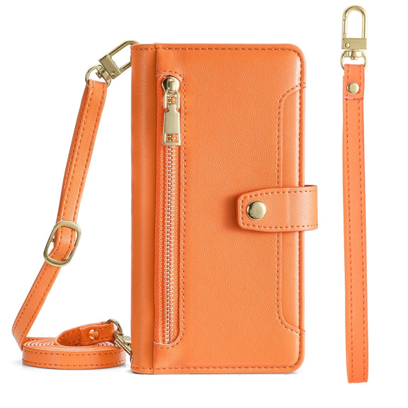 For Nokia C21 Plus Sheep Texture Cross-body Zipper Wallet Leather Phone Case(Orange)